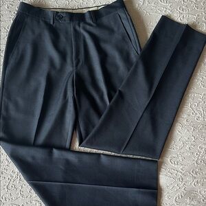 Santorelli Luxury Serge Blue Flat Front Romeo Virgin Wool Dress Pants, 33